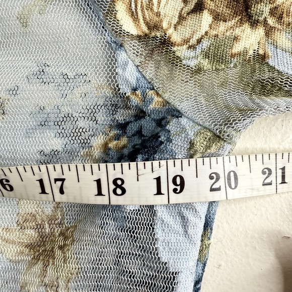 Karen Kane Sz M Blue Floral Sheer Mesh Stretchy Vintage Y2K Rave Fairy Top - Picture 5 of 7